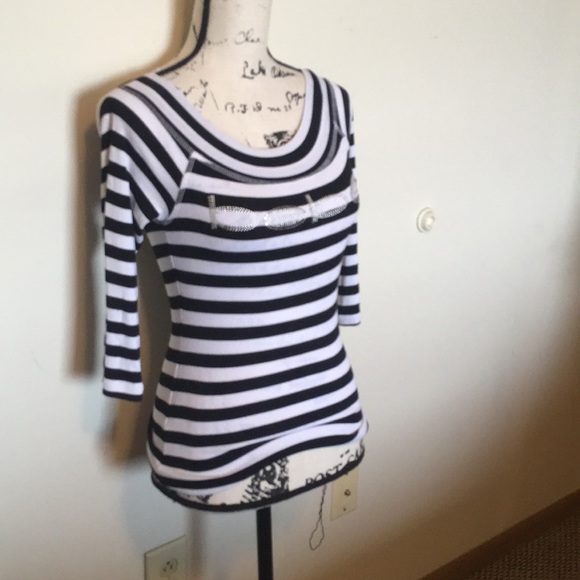 Bebe Black And White Striped Blouse Size Small - Picture 2 of 4